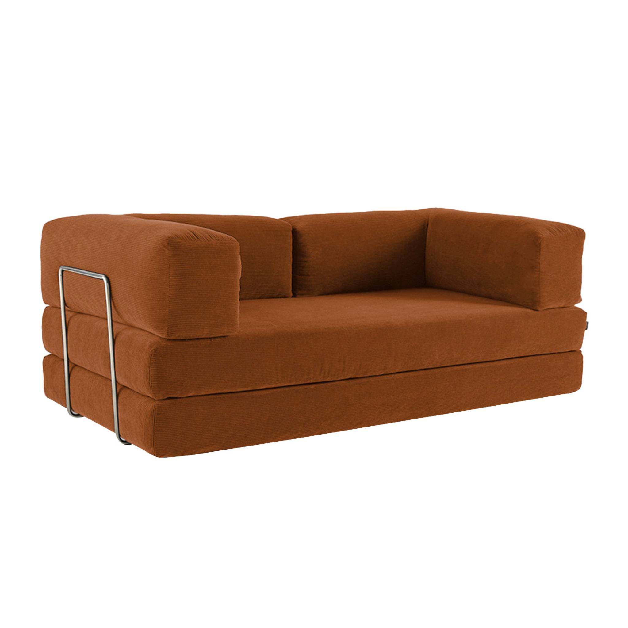 Canapé vintage convertible 3 places velours côtelé et armature chromée SEVENTIES