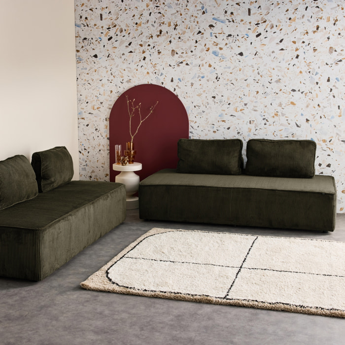 Lot de 2 chauffeuses LAO 2 places pour canapé modulable velours côtelé vert foncé. L 180 x P 90 x H 78cm