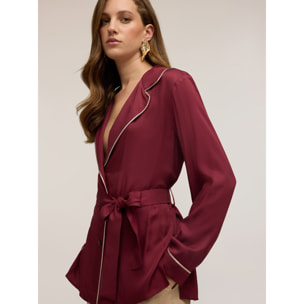 Motivi - Camisa en twill de viscosa con perfiles en contraste - Burgundy