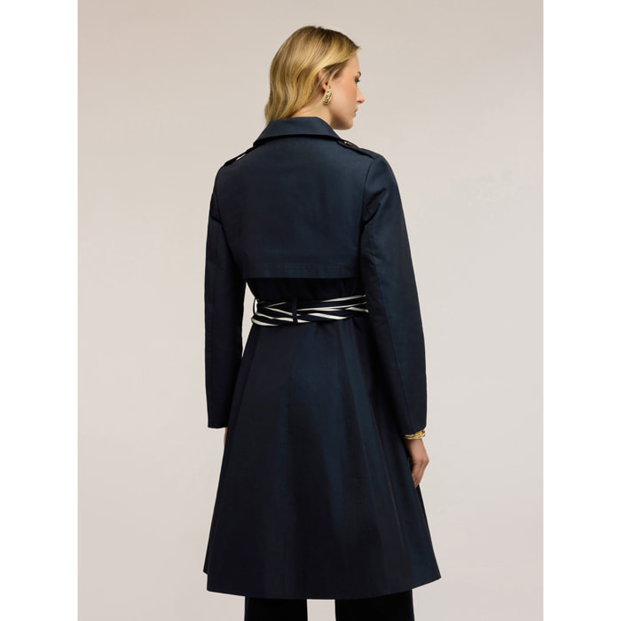 Motivi - Trench in drill misto cotone con doppia cintura - Blu