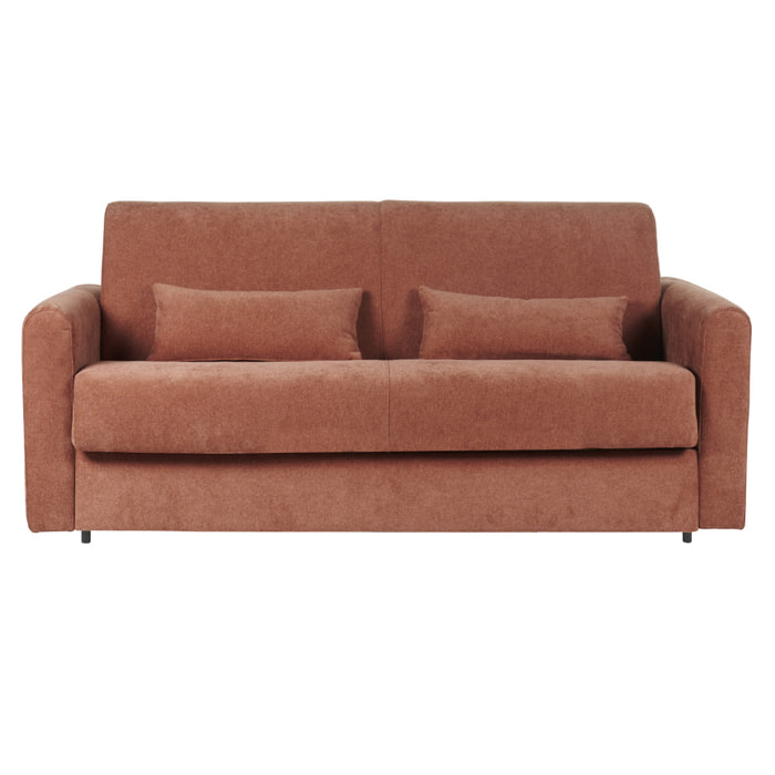 Canapé convertible 3 places en tissu effet velours terre brûlée avec matelas 13 cm LETTO