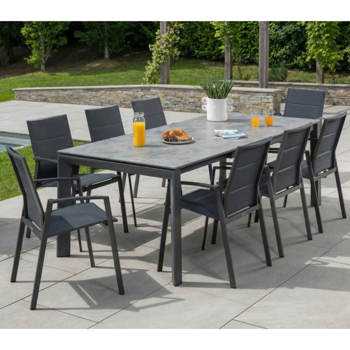 Ensemble table et chaises de jardin  - gris - NAPLINEA
