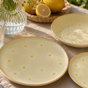 Lot de 6 assiettes à dessert 20cm en grès beige à motif marguerite MARGUERITE