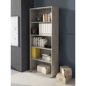 Set Ufficio Completo Con 2 Scrivanie 1 Modulo Ad Angolo 1 Cassettiera Con Ruote 2 Armadi Alto e Basso 2 Librerie Alta E Bassa Bianco E Grigio Cemento