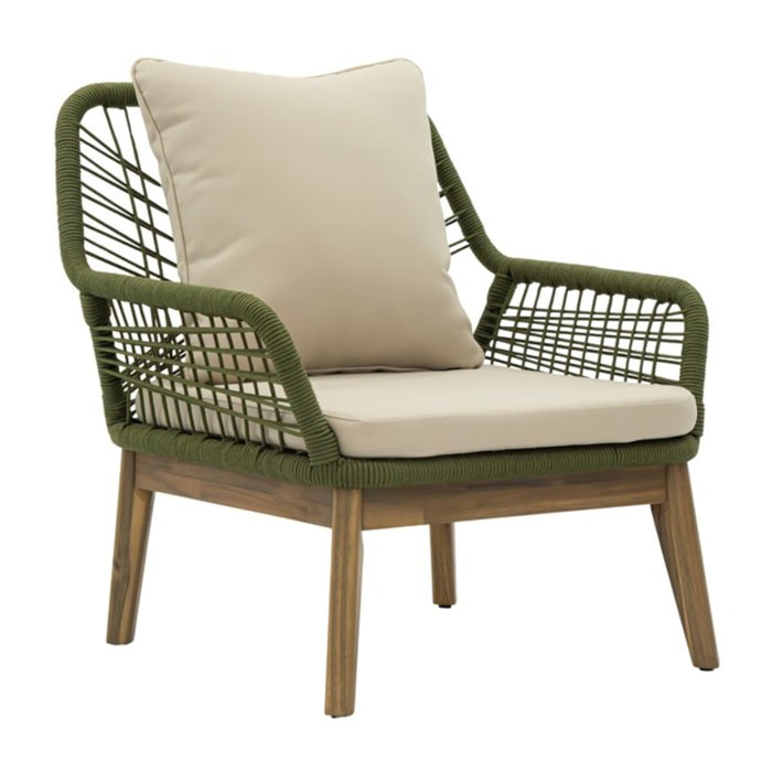 Chaise de jardin Kairo -bois massif dacacia, corde et revêtement-couleur naturel 72 x 80 x 74 cm