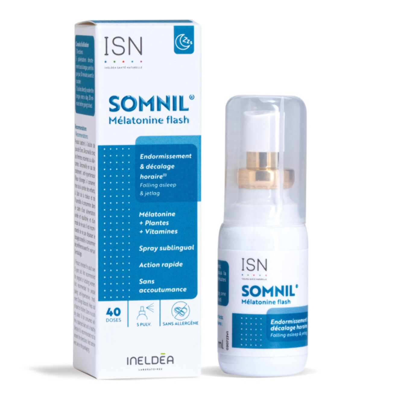 ISN - Somnil Mélatonine Flash - Mélatonine, Vitamine & Mélisse - Favorise Endormissement & Qualité du Sommeil - Réduit fatigue et décalage horaire - Flacon Spray 20ml