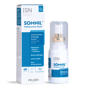 ISN - Somnil Mélatonine Flash - Mélatonine, Vitamine & Mélisse - Favorise Endormissement & Qualité du Sommeil - Réduit fatigue et décalage horaire - Flacon Spray 20ml