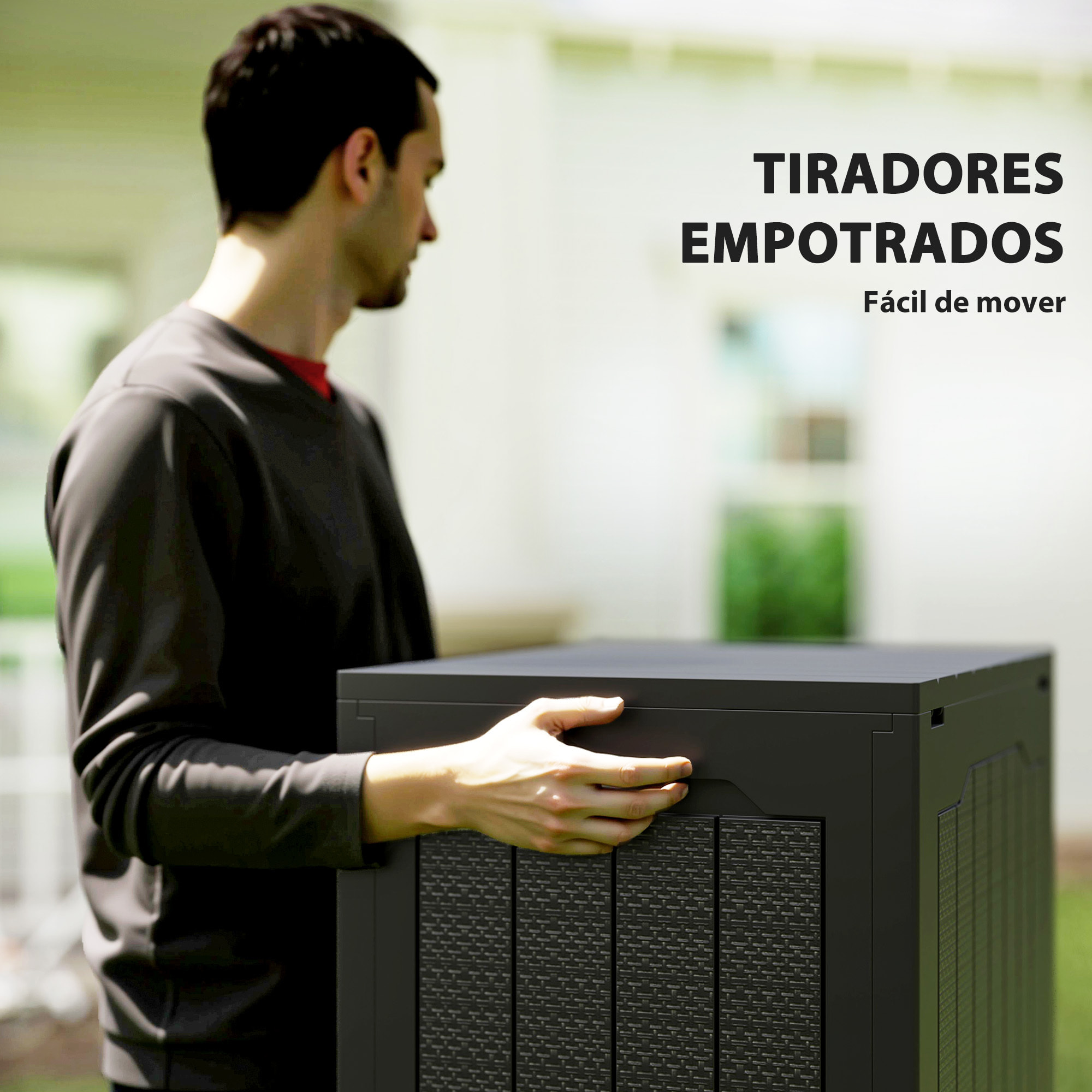 Baúl de Almacenaje Exterior 93L Arcón de Jardín Exterior Pequeño de Plástico Impermeable con 2 Asas Integradas y Soporte para Candado 56x41x50 cm Negro