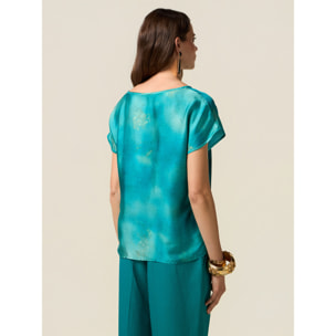 Oltre - Blusa in raso fantasia - Azzurro
