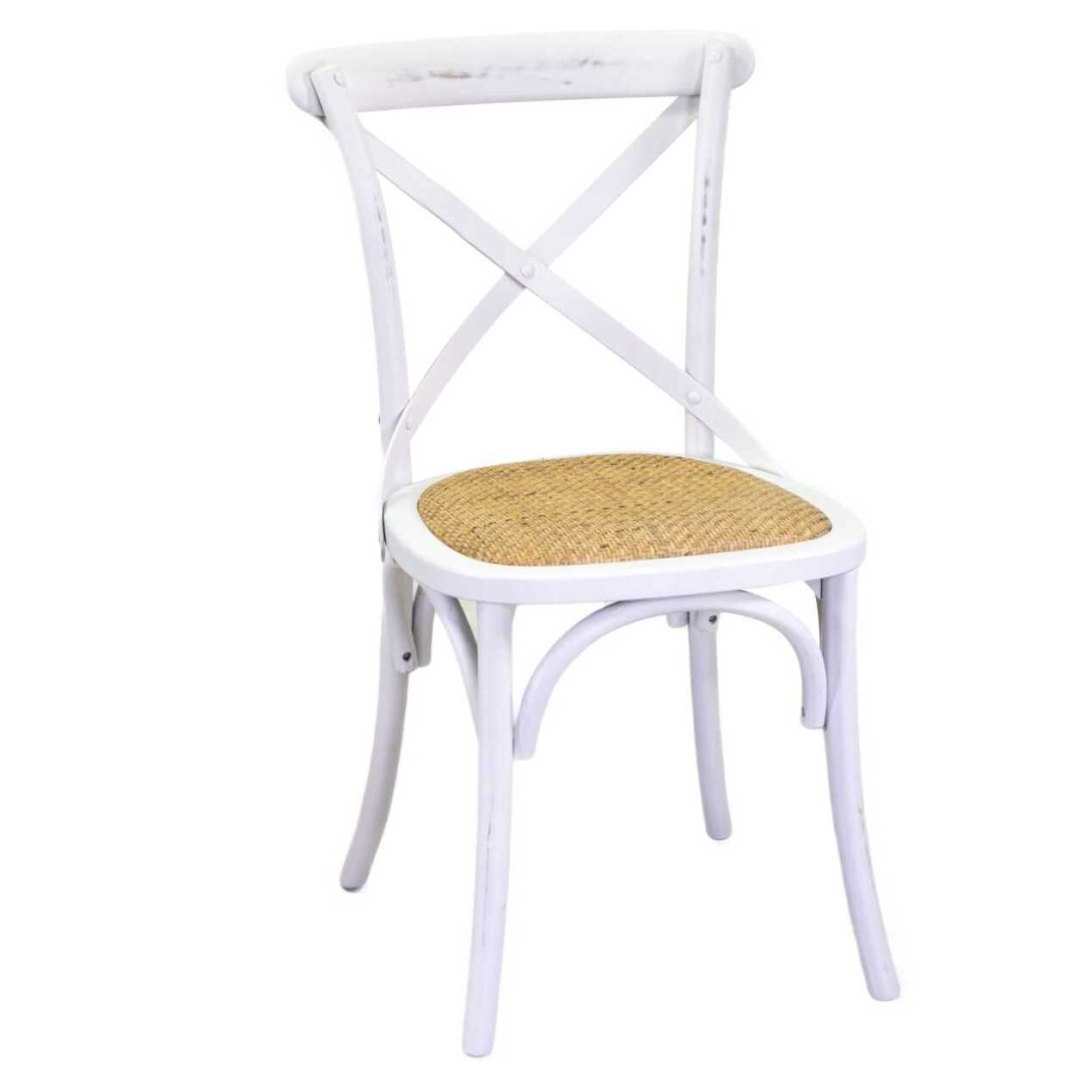 Sedia Cross Vacchetti in legno bianco antico seduta intreccio cm51x55h46,5/89