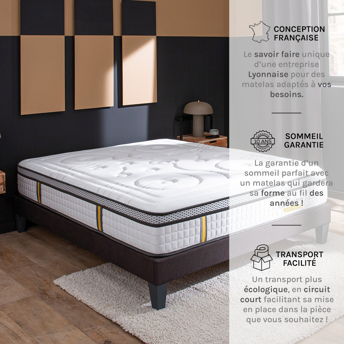 Matelas Hybride Reina 2.0, soutien ferme, 26 cm, mémoire de forme et ressorts ensachés