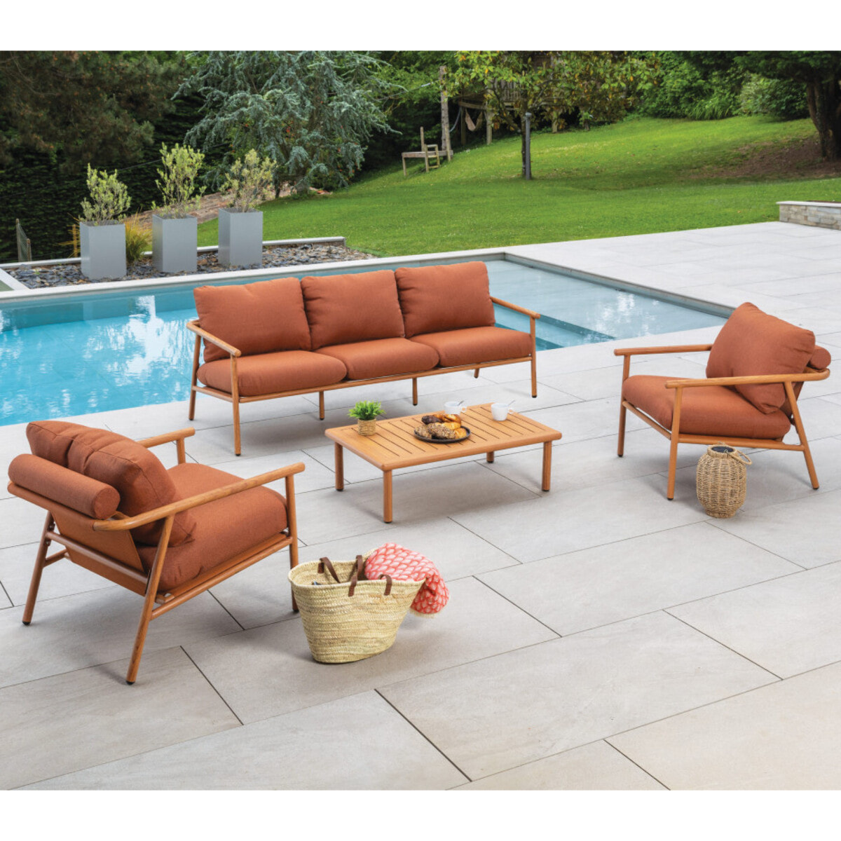 Salon de jardin en aluminium - 5 places - terracotta - ARIZONA