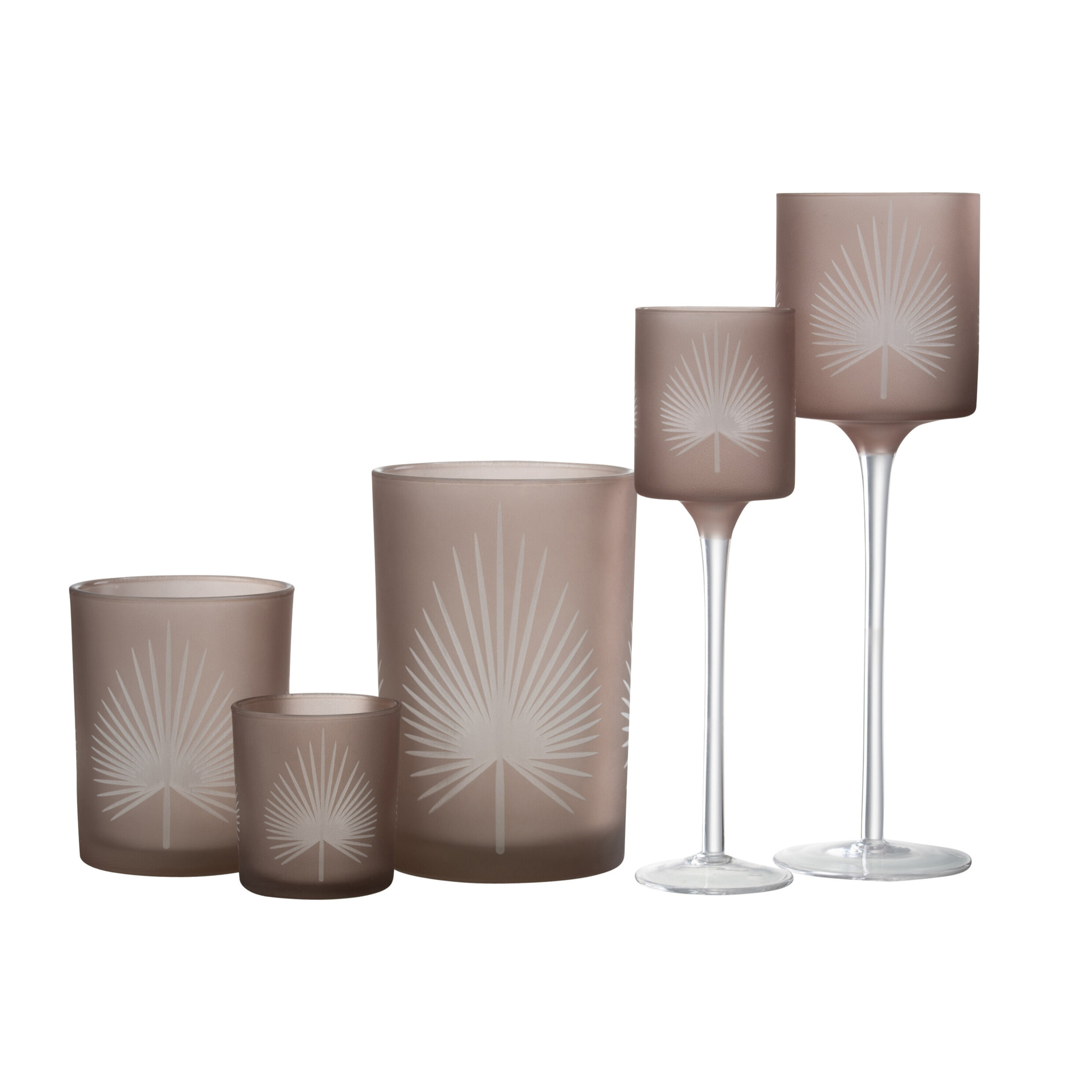 J-Line photophore + Pied Feuille de palmier - verre - beige - large