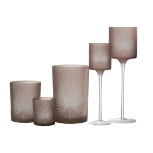 J-Line photophore + Pied Feuille de palmier - verre - beige - large