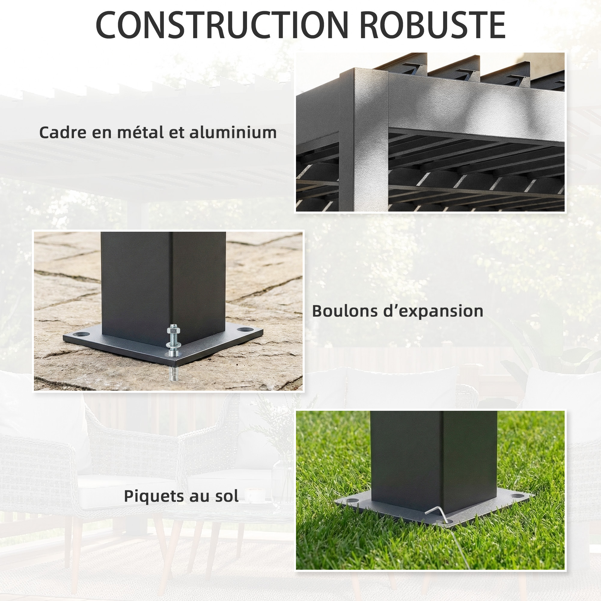 Pergola bioclimatique lames orientables aluminium gris foncé