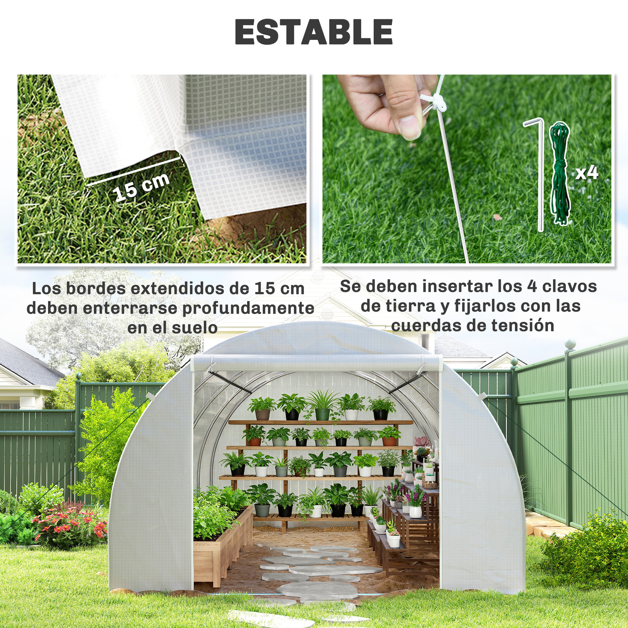 Invernadero de Táºnel 6x3x2 m Invernadero de Terraza con 8 Ventanas Puerta con Cremallera Cubierta de Polietileno 140 g/m² y Estructura de Acero para Cultivo Plantas Verduras en Jardín Blanco