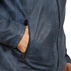 Giubbino in pelle di vitello rifinizione dakota blu jeans-Slim Fit