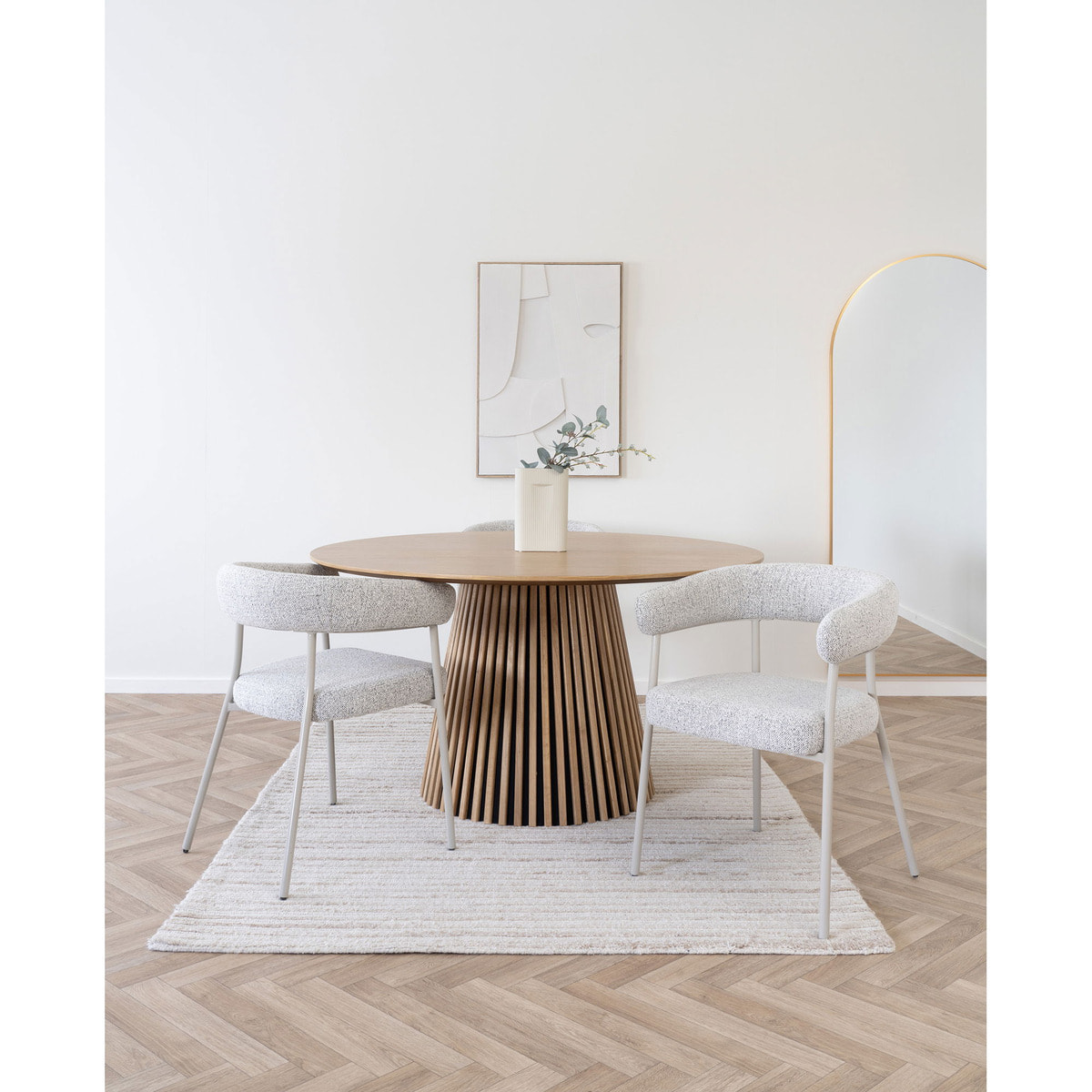 Set 2 sedie da pranzo Trivio in tessuto sabbia con gambe grigie