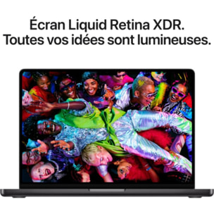 Ordinateur Apple MACBOOK Pro 14" Puce M5 Pro CPU 18 / GPU 20 coeurs Mémoire RAM 24Go Stockage 2To SSD XDR Noir sidéral