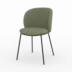 Lot de 2 chaises en tissu vert kaki, pieds métal noir - Bulle