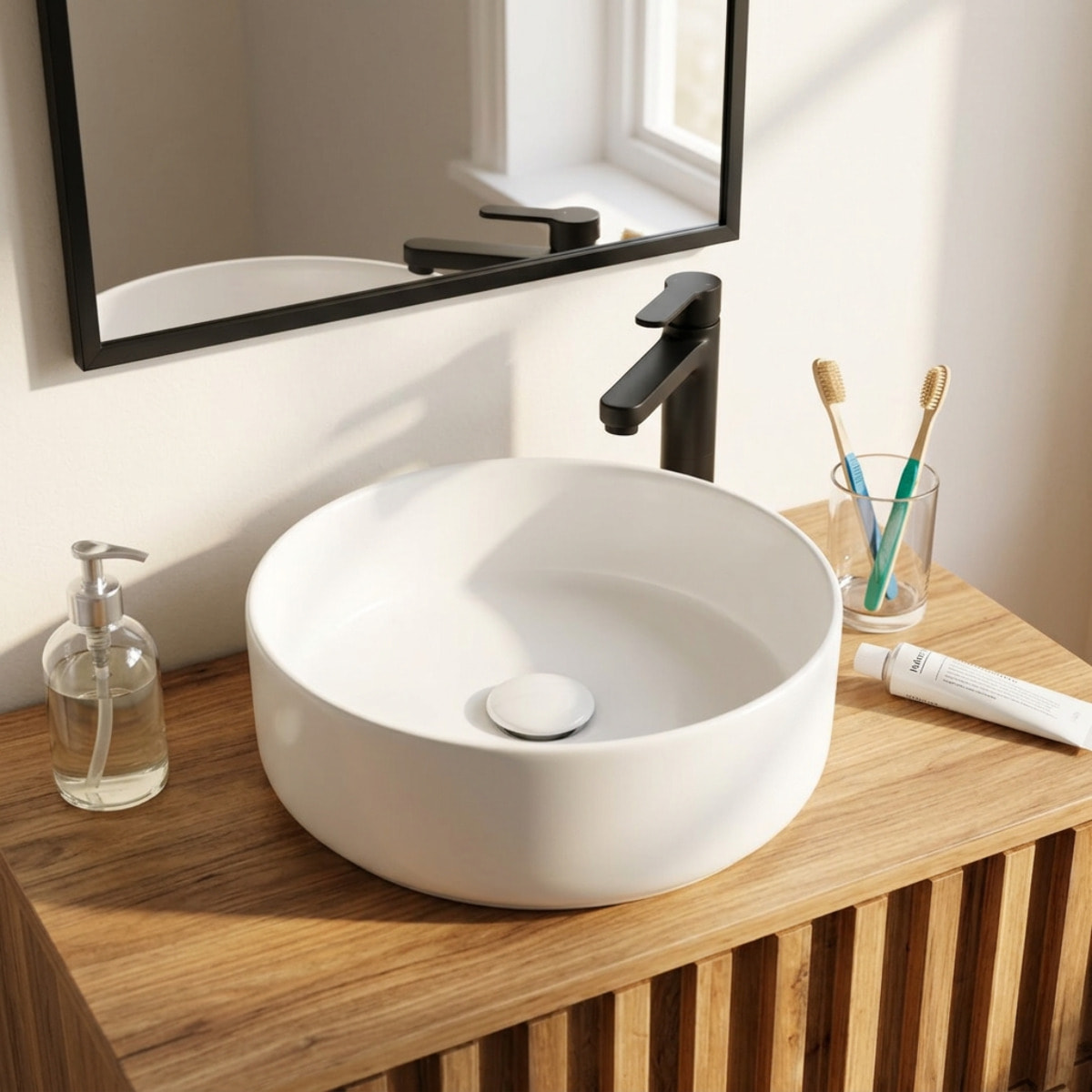 Mood vasque à poser ronde 36 x 36 cm blanc mat sans trou pour robinet ni trop-plein (SATM3636MW)