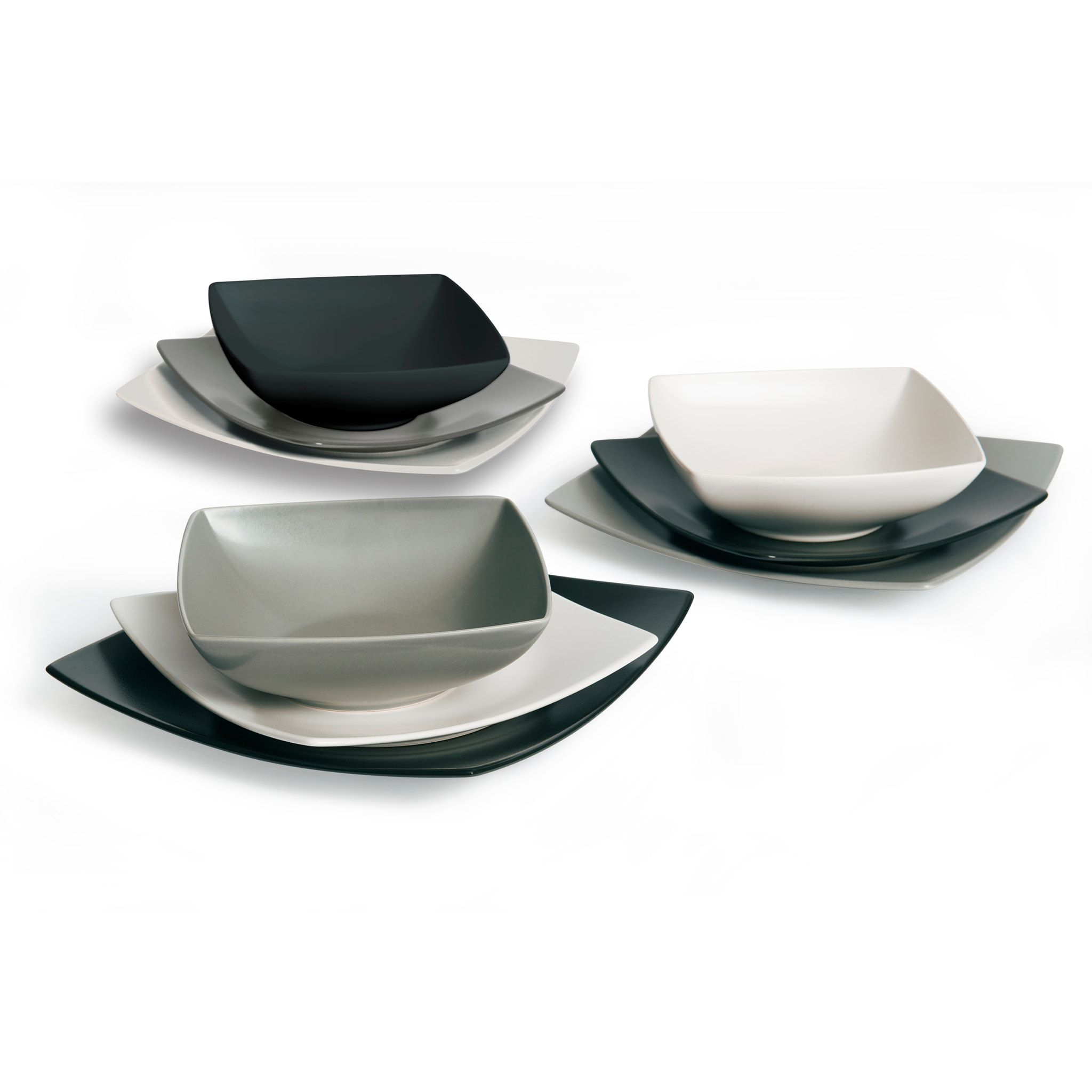 Service 12 assiettes Excelsa Dakar Sea, céramique, blanc noir et gris, mate