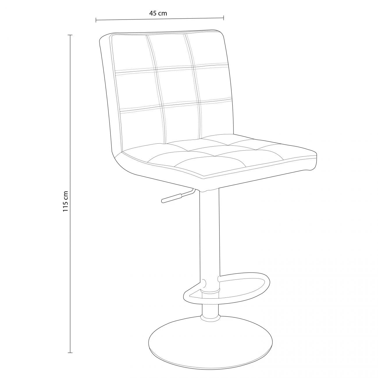 Taburete con altura ajustable en negro 45x115 cm Pub Negro