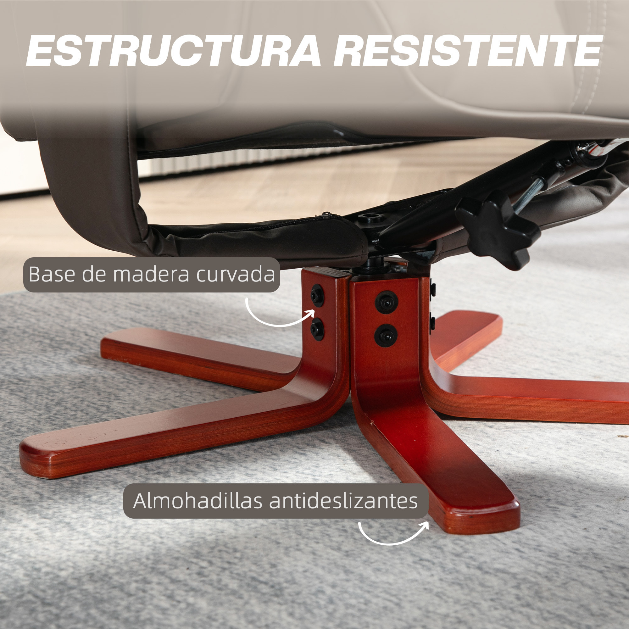 Sillón Reclinable con Reposapiés Sillón de Salón con Tapizado en PU y Estructura de Madera Carga 150 kg Butaca para Dormitorio Sala de Estar Marrón