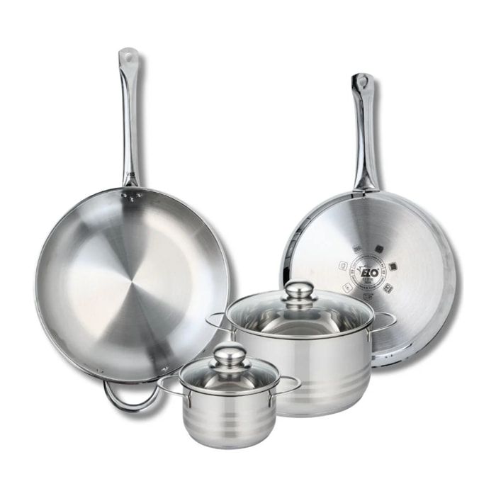 Ensemble de 2 Poêles de cuisson 28 et 32 cm et 2 faitouts 14 et 20 cm Elo Profi Brillant