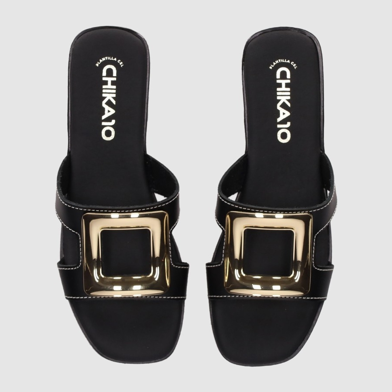 Sandalias de Piel - Negro - Tacón: Bajo