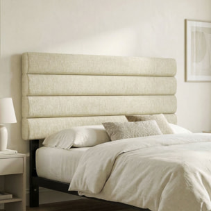 Tête de lit matelassée hauteur réglable 3 niveaux dim. L.140 x P.10 x H.106/116/126 cm tissu beige