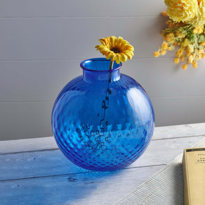 Vaso artigianale SFERA BEVANDA in vetro di Murano blu 20 cm