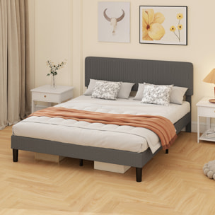 Somier 160x200 cm con Cabecero Ajustable, Estructura de Cama, Tapizado en Pana, Láminas de Madera, Fácil de Montar, Gris Oscuro