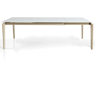 Table à manger extensible Tomasucci WIDE, en céramique effet marbre blanc, 160/220 × 90 × 77,5 cm