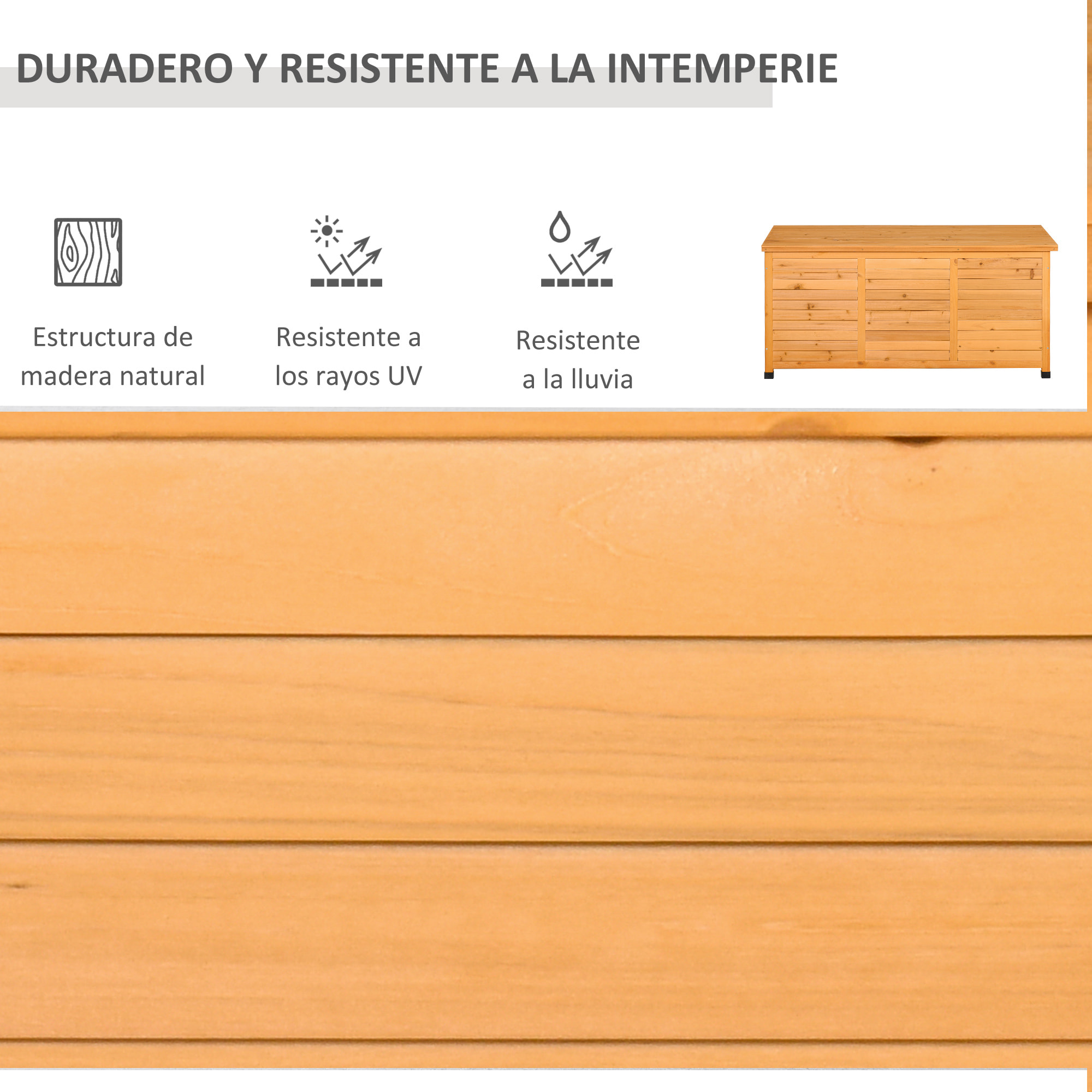 Baúl de Almacenaje Exterior 284L Arcón de Jardín de Madera Impermeable con Tapa Abrible y Diseño Persiana 127x56x60 cm Natural