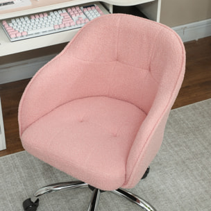 Chaise de bureau tissu bouclette design hauteur réglable pivotante piètement acier rose