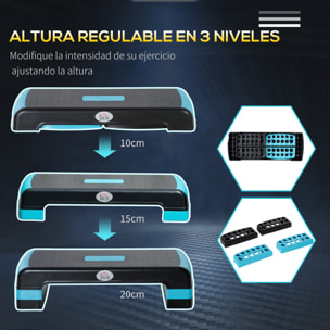 Step de Aeróbic Plataforma Step para Fitness Stepper Antideslizante con Altura Ajustable de 10/15/20 cm Tabla de Ejercicio en Casa Gimnasio Oficina Carga 150 kg 78x28x20 cm Azul y Negro