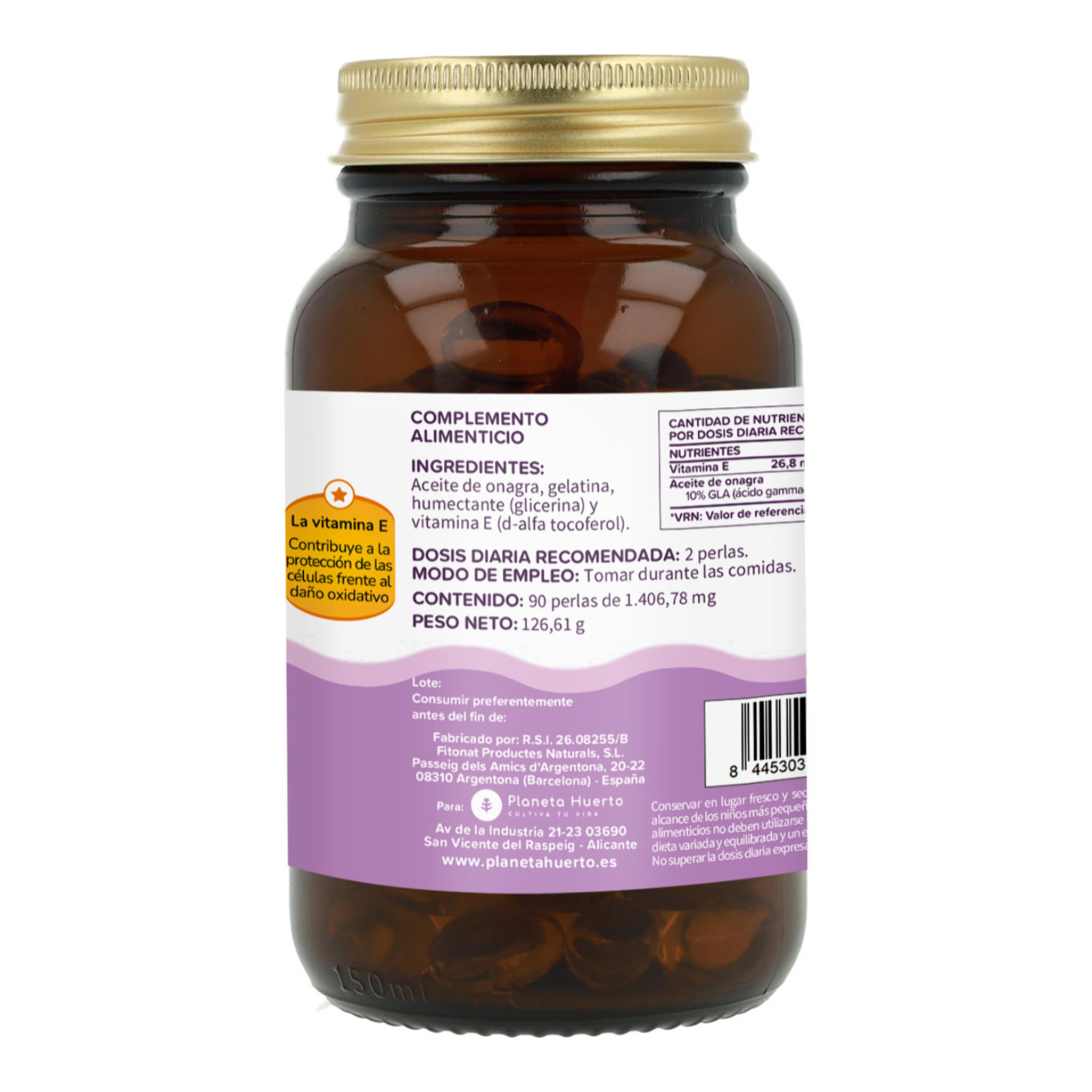 PLANETA HUERTO | Aceite de Onagra 1000 mg - Suplemento de Aceite Puro de Onagra Prensado en Frío, 90 Perlas con Vitamina E para Equilibrio Hormonal y Cuidado de la Piel