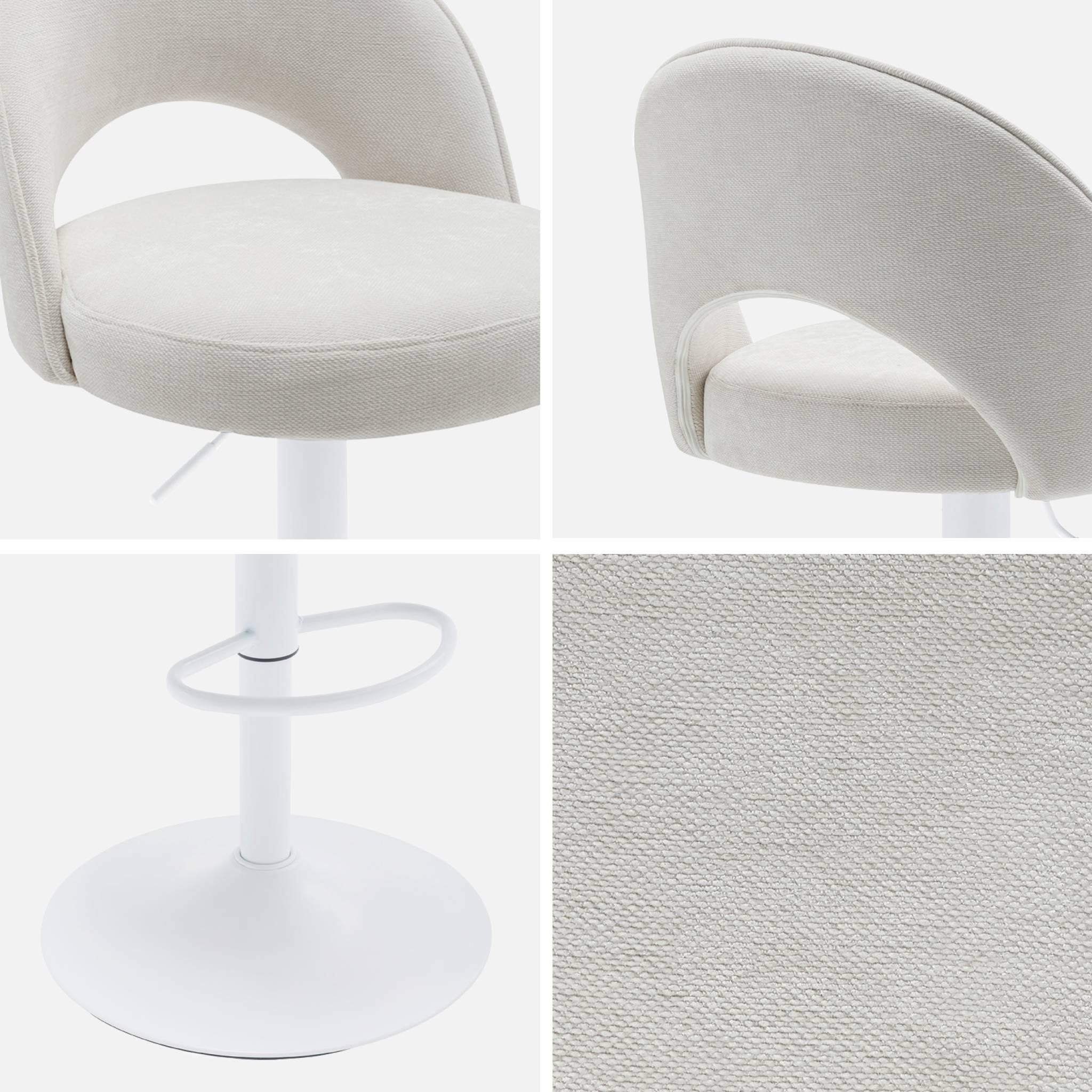 Lot de deux tabourets de bar ajustables métal et tissu blanc cassé. pied blanc - L 49 x P 49 x H 88.5-110cm - Abby