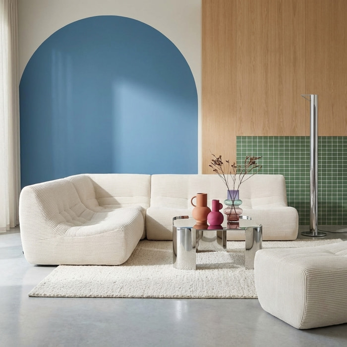 Canapé d'angle modulable 5 places avec repose pied velours côtelé SOKOL