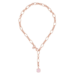 Collana a Cravatta Catena Ovale con Quarzo Rosa Quadrato