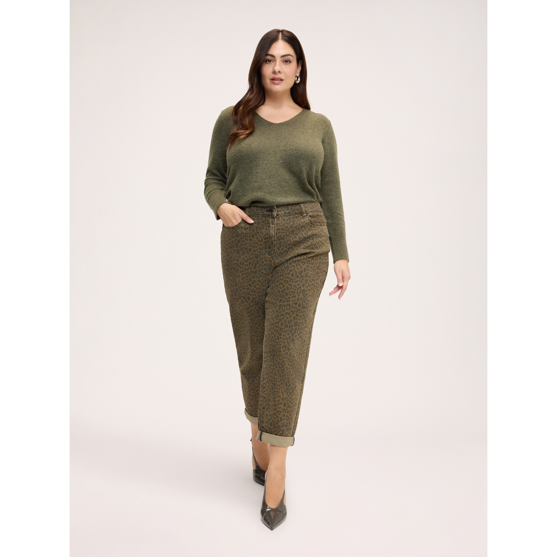 Fiorella Rubino - Jeans Barrel animal print - Verde militare