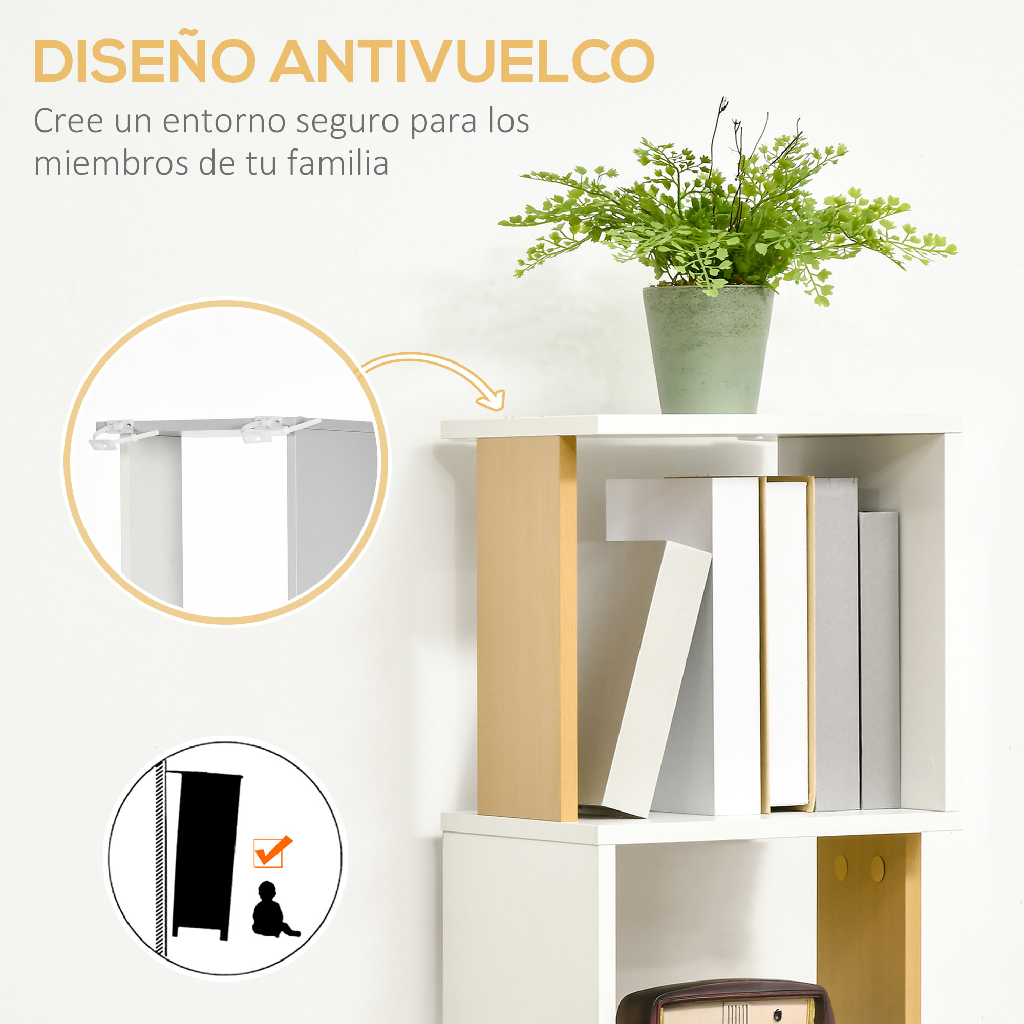 Estantería Librería en Forma S Estantería para Libros con 5 Estantes Abiertos para Salón Oficina Estudio Antivuelco Carga 100 kg 33x28x161 cm Blanco