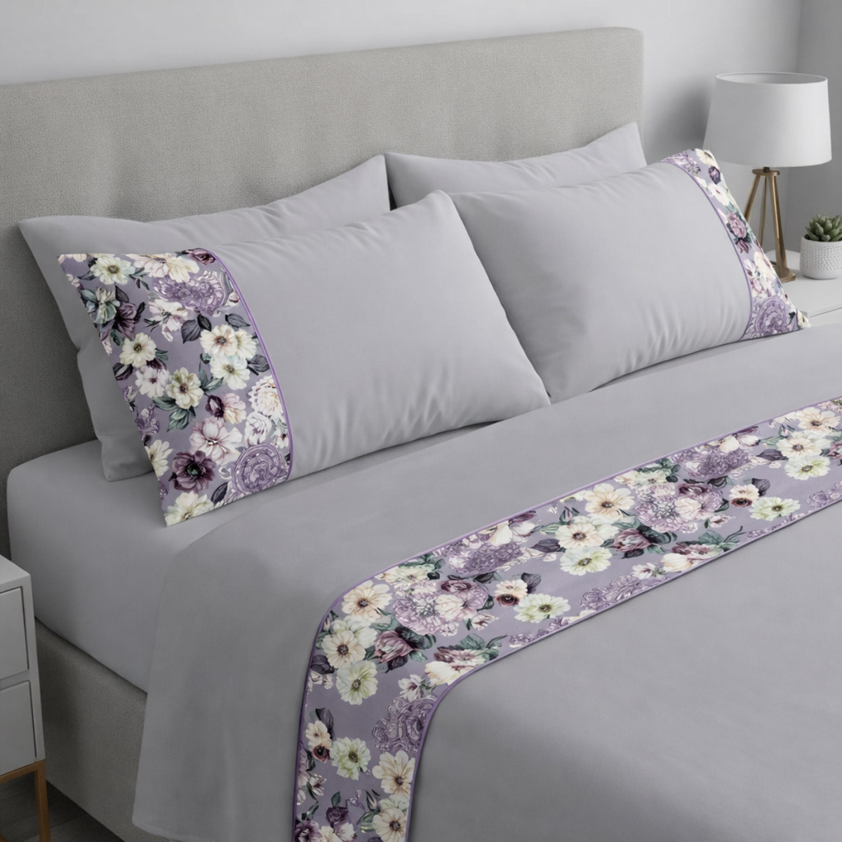 Completo letto Armonie IPERSAN Puro Cotone Ramage Grigio