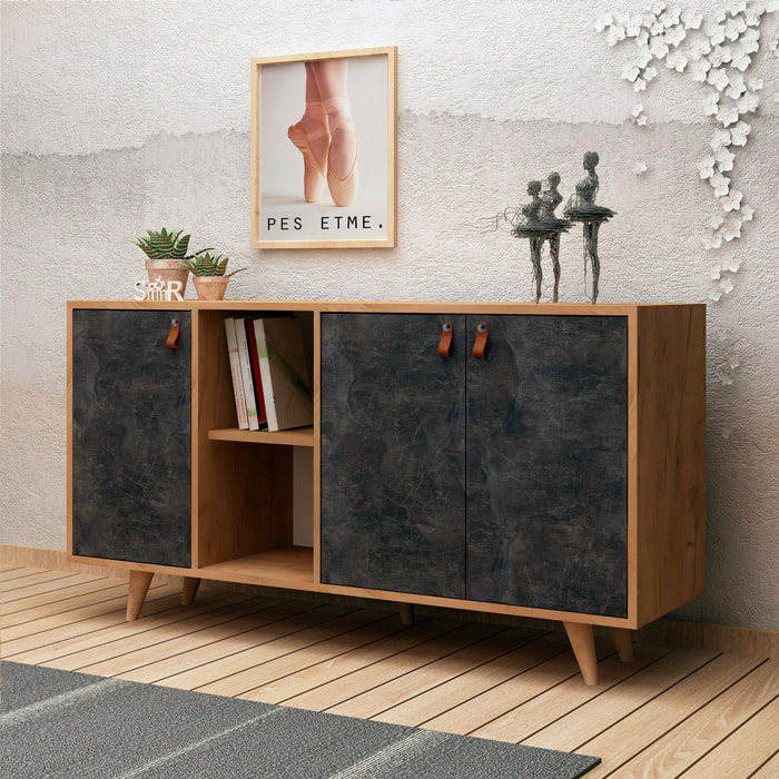 Mueble de roble oscuro con 100% tablero aglomerado rechapado en melamina.