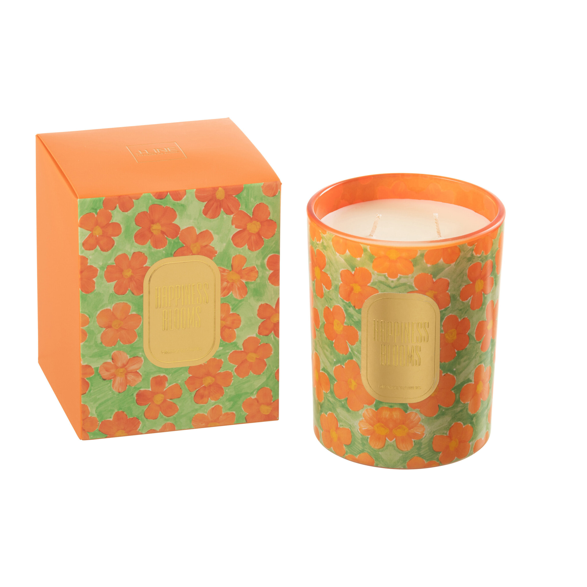 J-Line Bougie Senteur Fleurs Orange/Vert Large - 70 Heures