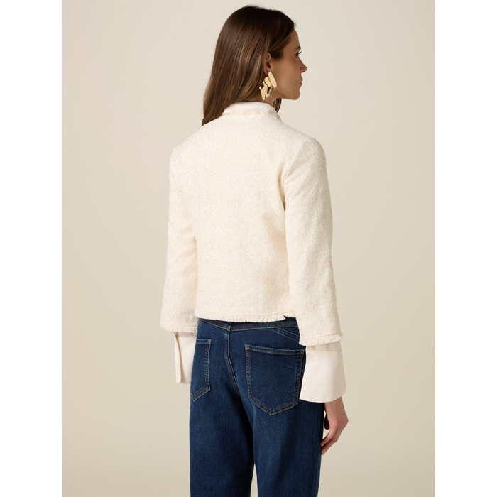 Oltre - Giacca corta con paillettes - Bianco