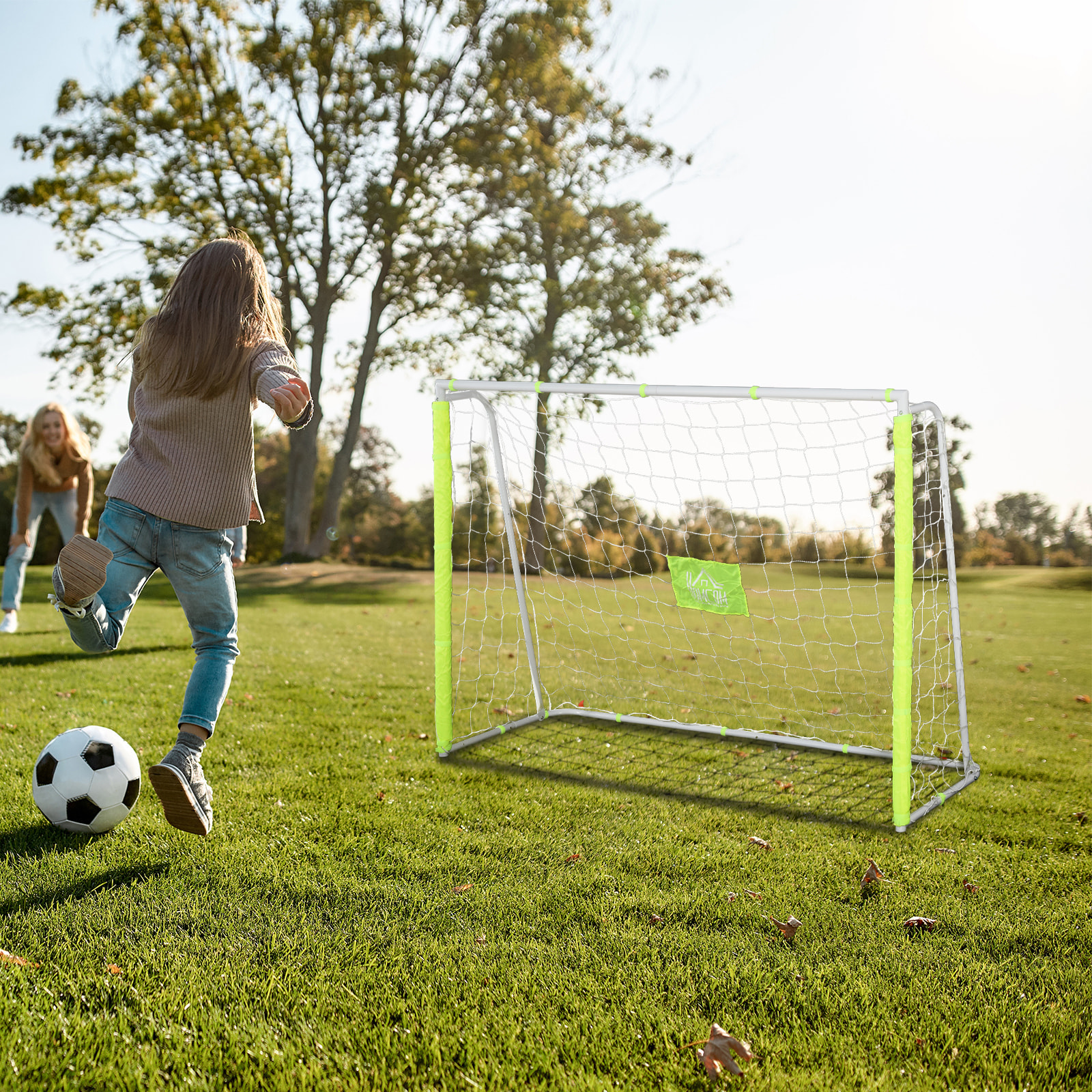 Portería de Fútbol, Puerta de Fútbol con Soporte de Metal y Red, para Entrenamiento en Jardín, Aire Libre, 186x62x123 cm, Blanco y Amarillo