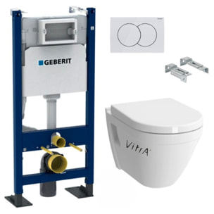 Pack WC suspendu complet Geberit Duofix autoportant, WC VitrA S50, abattant SoftClose, plaque blanche